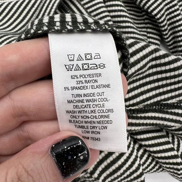 TAHARI Size XL Striped Turtleneck Green/Cream ribbed Knit Sweater Long Sleeves - Picture 3 of 3